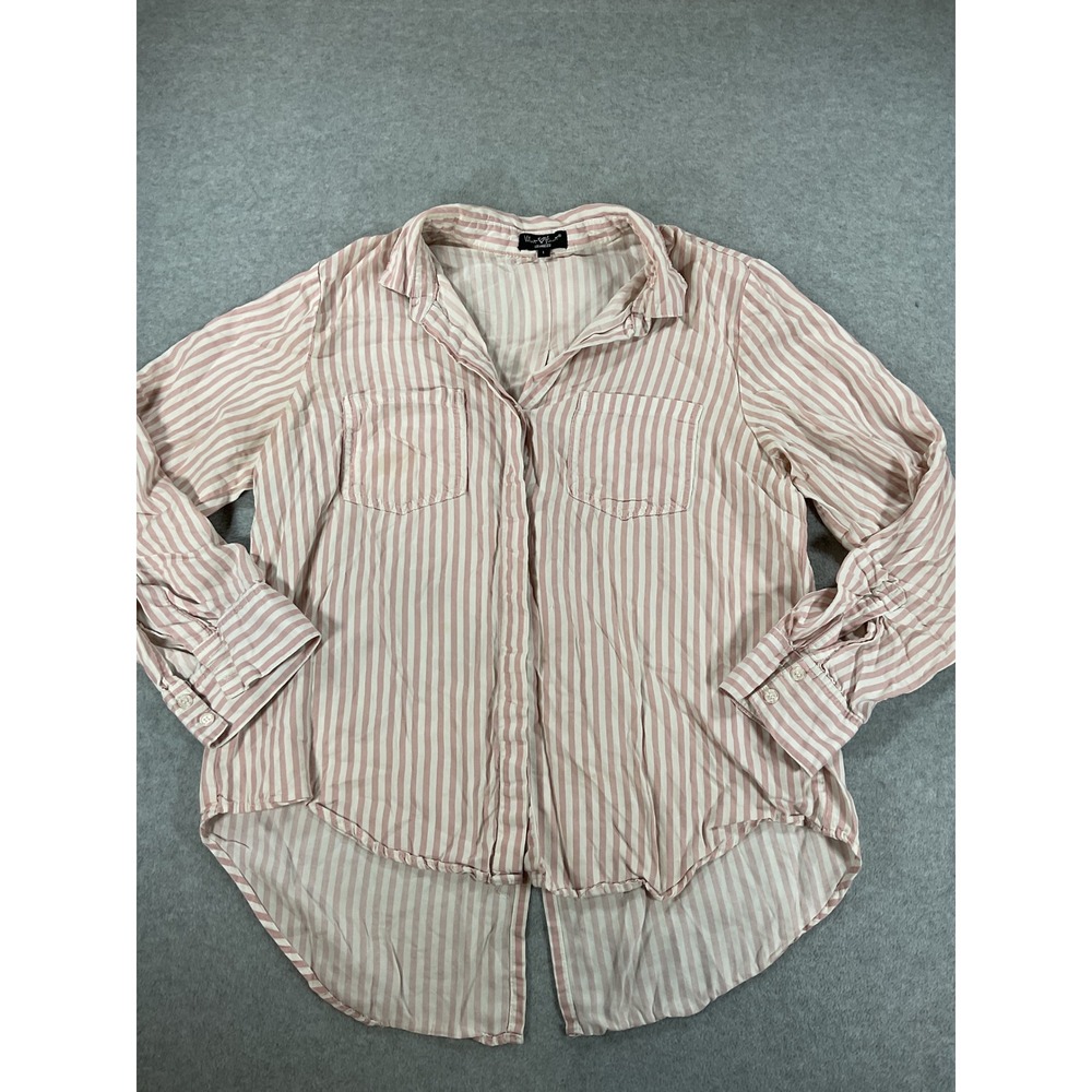 Velvet Heart Pink White Striped Button Down Split Back High Low Shirt Large 2533